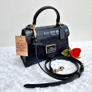 NWT COACH PEPPER SATCHEL C5630 in Croc-Embossed Midnight Blue Leather, Crossbody